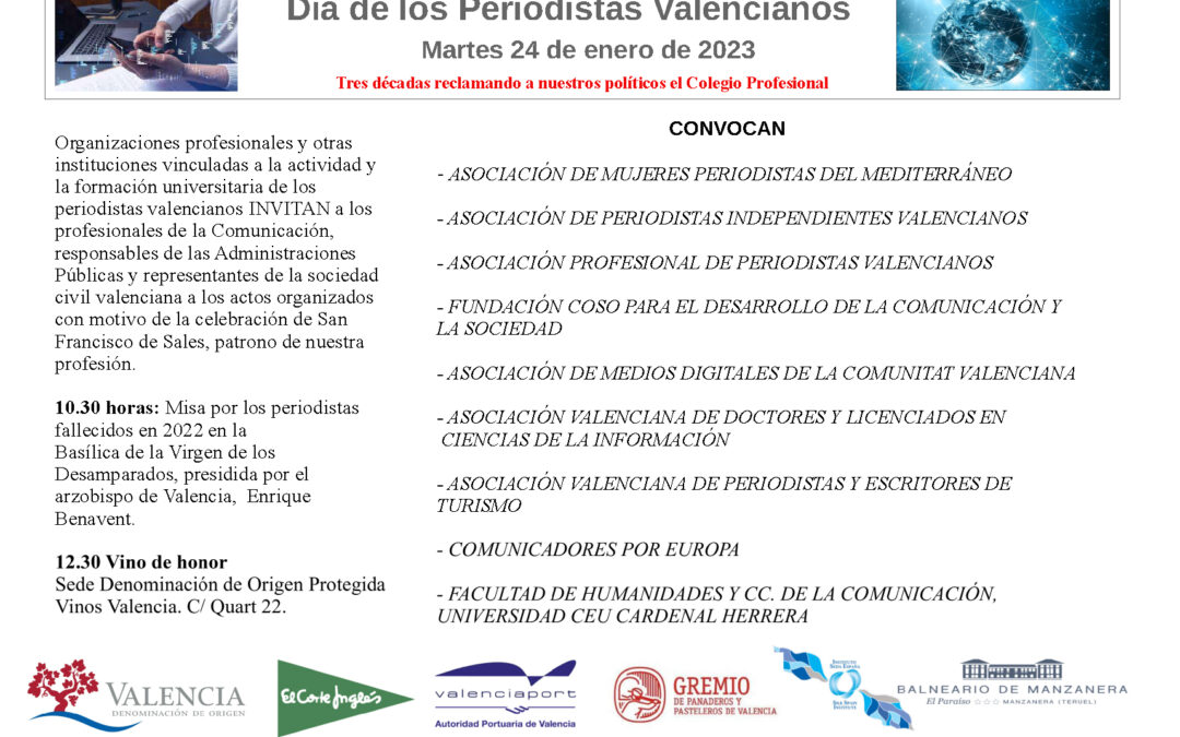LA APPV CELEBRA EL DÍA DEL PATRÓN DE LOS PERIODISTAS EL 24 DE ENERO EN LA DO VINOS DE VALENCIA